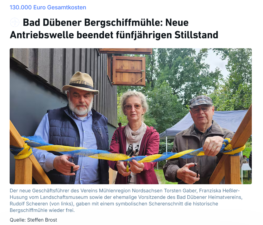 Sanierung der Bergschiffmühle in Bad Düben ist abgeschlossen Sanierung der Bergschiffmühle in Bad Düben ist abgeschlossen